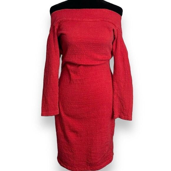 Contempo Casuals Mini Dress Women's Medium Red Off The Shoulder Vintage Bodycon - Picture 2 of 16